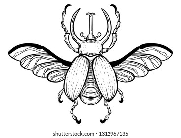 Hand drawn stag beetle. Tattoo design.  Drawn with dots. Elements for Halloween