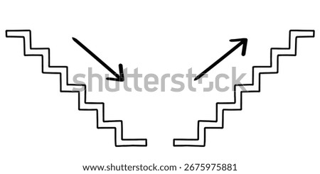 Hand drawn stairs with up and down arrows icon doodle vector illustration. Outline line drawing clipart symbol. Vector illustration