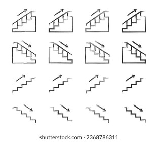 Hand drawn stairs up and down icon set. Vector illustration.