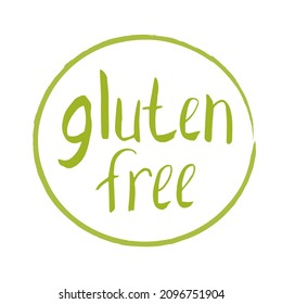 Hand drawn stamp with words Gluten free. Dieting concept for packaging. Sticker for food without gluten