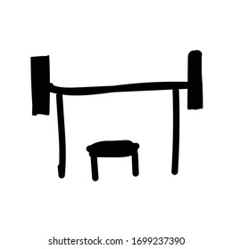 Puesto de mano para ejercicios con un doodle de barro. Esbozar equipo deportivo y simuladores, icono. Elementos decorativos. Aislado sobre fondo blanco. Ilustración vectorial.