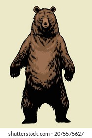 Hand Drawn of Standing Brown Grizzly Bear