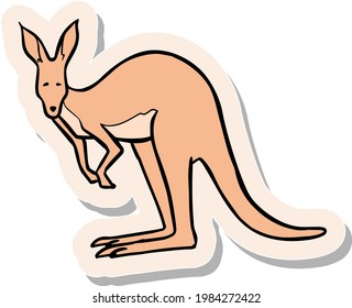 Hand drawn standing kangaroo in sticker style vector illustration
