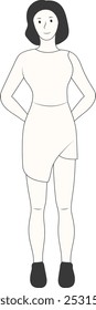 Hand Drawn Standing Pose Girl Character. Isolated on White Background