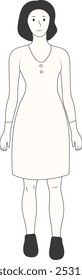 Personagem De Mão Desenhada De Pé Menina. Isolado no plano de fundo branco