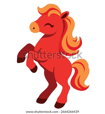 Hand Drawn Standing Red Fire Horse Vector Illustration