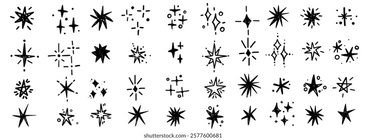 Hand drawn star blinking spark doodle sketch scribble decorative scrapbook flare glare light vector illustrations