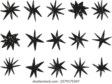 Hand drawn star blinking spark doodle sketch scribble decorative scrapbook flare glare light vector illustrations