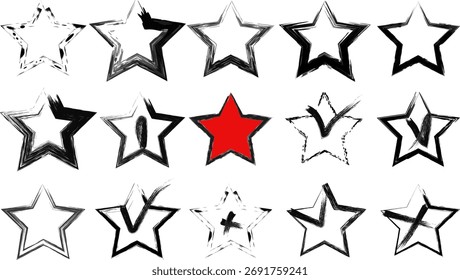Hand Drawn Star Collection with a Unique Highlighted Red Star Design