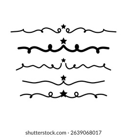 Hand drawn star curly swish icon vector illustration, paint brush design element of swash, swoosh underline swirl squiggle stroke illustration 
