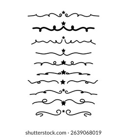 Hand drawn star curly swish icon vector illustration, paint brush design element of swash, swoosh underline swirl squiggle stroke illustration 
