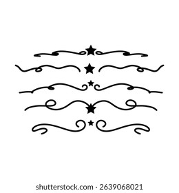 Hand drawn star curly swish icon vector illustration, paint brush design element of swash, swoosh underline swirl squiggle stroke illustration 
