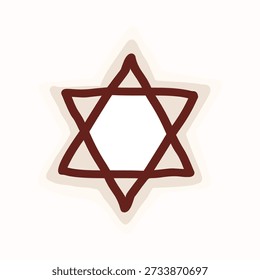Handgezeichneter Stern der david Symbol Motiv Illustration. Schwarz-Weiß-Element mit isolierter flacher Vektorgrafik. Für religiöse alte Testament, jüdische Tora Bibel Journalaufkleber.