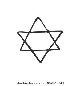 Hand drawn star of David isolated on white background. Religion and Christianity. Christian symbols. Vector illustration