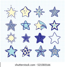 hand drawn star doodle element on paper background