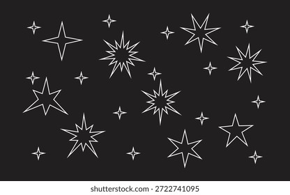 Conjunto de doodle de estrella dibujado a mano, ilustración de boceto de estrella brillante, Elementos de diseño decorativos de estallido estelar.