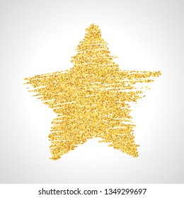 Hand drawn star with gold glitter effect. Rough star shape in doodle style with gold glitter effect on white background. Vector illustration