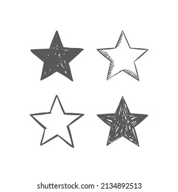 Hand drawn star icons. Set of doodle stars. 