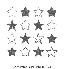 Hand drawn star icons. Set of doodle stars. 