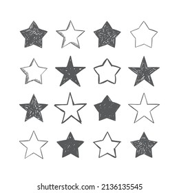 Handgezeichnete Sternsymbole. Satz dumpfer Sterne. 