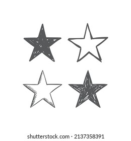 Hand drawn star icons. Set of doodle stars. 