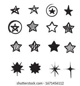 hand drawn Star icons. Sparkles, shining burst. Vector symbols star isolated on white background doodle