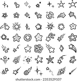 colección de doodle de dibujos animados de líneas de estrellas dibujadas a mano