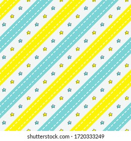 Hand drawn Star Line Diagonal Seamless pattern Background Wallpaper. Combination colorful colors of blue, yellow and white. kids Pattern for textile, fabric, print, wrapping, paper, and more.