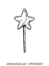 Hand drawn star lollipop isolated on white. Vector illustration in sketch style