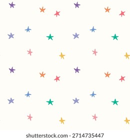 Handgezeichnetes Sternmuster. Verspielte Pastellsterne wiederholen sich. Kinder doodle Hintergrund. Gärtnerei nahtlose Textur. Süße Sterne Tapete. Kinder Verpackung Papier Textil-Design