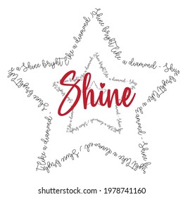 hand drawn star print. slogan print with stars. shine slogan print for tee