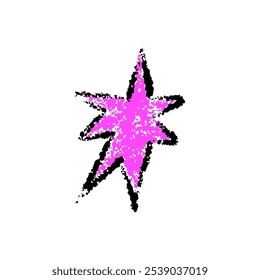 Crayón de garabato de estrella dibujado a mano. Squiggle, rasca la estrella del niño del doodle aislado. Crayón rasguño textura forma niños ingenuos. Ilustración vectorial