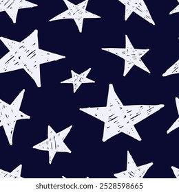 Dibujado a mano patrón sin fisuras estrella. Estrellas con textura grande.