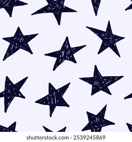 Hand drawn star seamless pattern. Stars with grande texture.