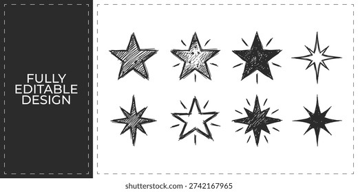 Hand Drawn Star Shape and Sparkle Doodle Vector Set