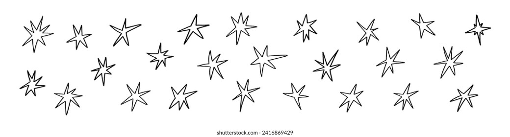 Hand drawn star shapes with crayon and pencil textures. Flat vector illustration isolated on white background.