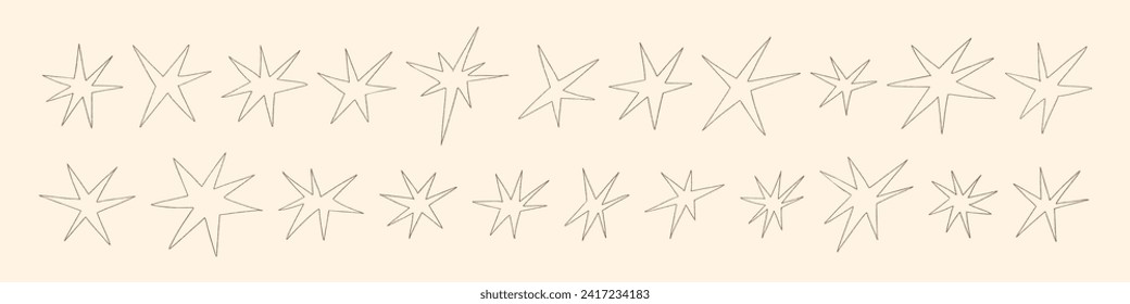 Hand drawn star shapes with crayon and pencil textures. Flat vector illustration isolated on white background.