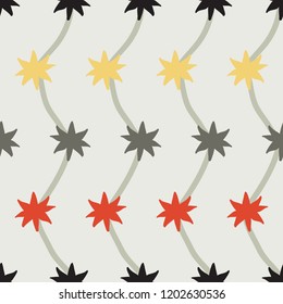 Hand drawn star shapes and zig zag vertical stripes, clean simple design. Neutral gray / grey, yellow, black, red orange. Stationery, product packaging, textiles, fashion, home decor, gift wrapping.