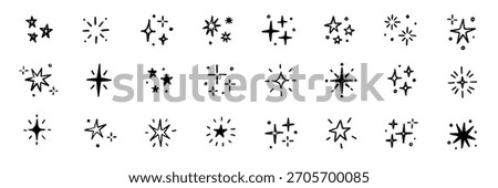Hand drawn star spark doodle element icon set. Star shape twinkle glitter spark shine crayon grunge brush line icons. Hand drawn sketch doodle style. Light decoration background vector illustration