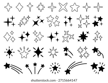 Hand Drawn Star and Sparkle Doodle Icons Set Isolated on White Background
