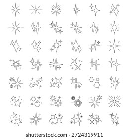 Elementos desenhados à mão da estrela e cintilação do doodle Definir ícones mínimos da arte da linha