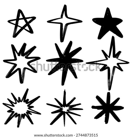 Hand Drawn Star and Sparkle Doodles Collection Vector.