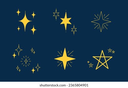 Hand drawn Star and Sparkle icon vectors. Doodle star and sparkle set. Christmas star and sparkles set.
