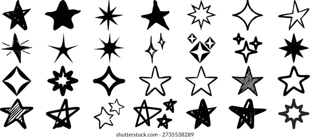 Hand drawn star and sparkle symbol collection