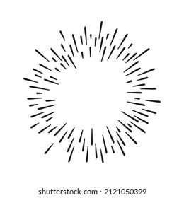 Hand drawn starburst doodle explosion vector illustration isolated on white background. Retro vintage design sun rays or fireworks radial elements of shine hipster arts.