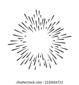 Hand drawn starburst doodle explosion vector illustration isolated on white background. Retro vintage design sun rays or fireworks radial elements of shine hipster arts.