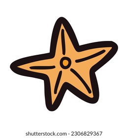 Hand Drawn starfish in doodle style isolated on background