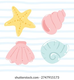 Hand drawn Starfish and Seashell Illustration
