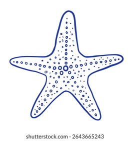 Ilustração de vetor de estrela-do-mar desenhada à mão. Vida marinha subaquática em estilo doodle 