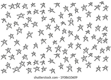 Hand Drawn Stars , Line Drawing Style, Isolated On White Background, Vector Illustration.